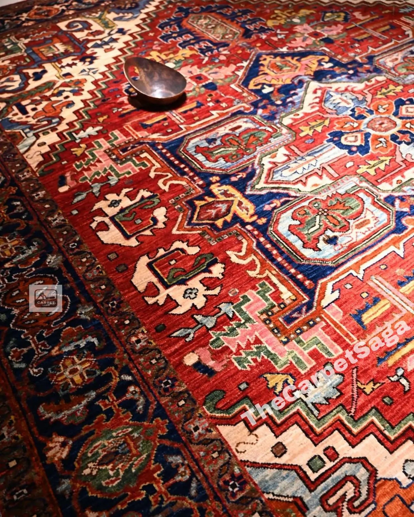 5x8 Handmade Persian Heriz Rug Red Navy Wool Area Rug