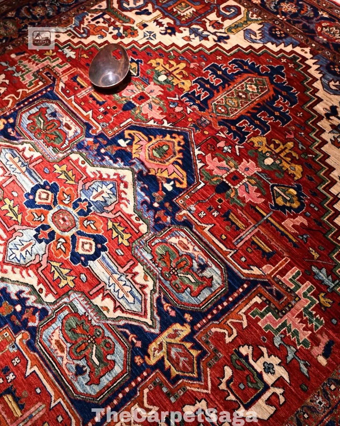 5x8 Handmade Persian Heriz Rug Red Navy Wool Area Rug