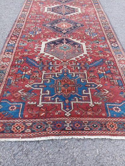 Vintage Wool Runner Rug 3x14 | Turkish Heriz Karajah Hallway Carpet