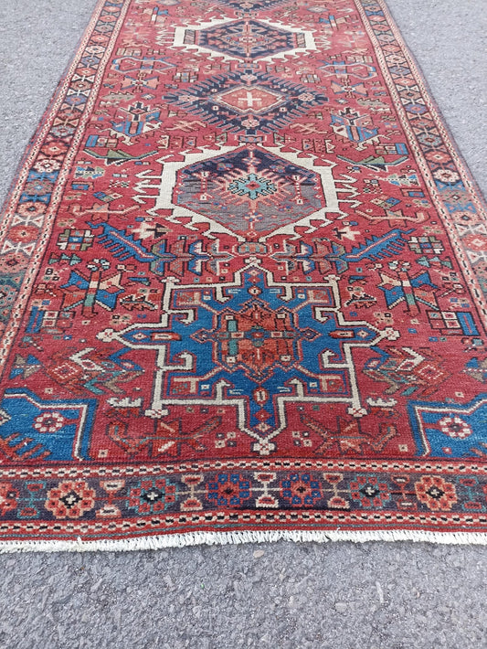 Vintage Wool Runner Rug 3x14 | Turkish Heriz Karajah Hallway Carpet