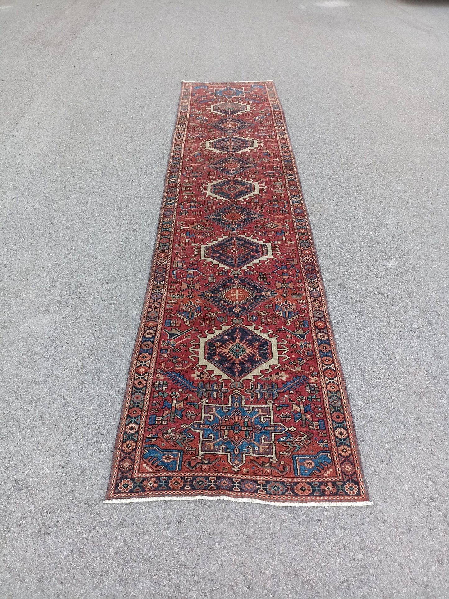 Vintage Wool Runner Rug 3x14 | Turkish Heriz Karajah Hallway Carpet