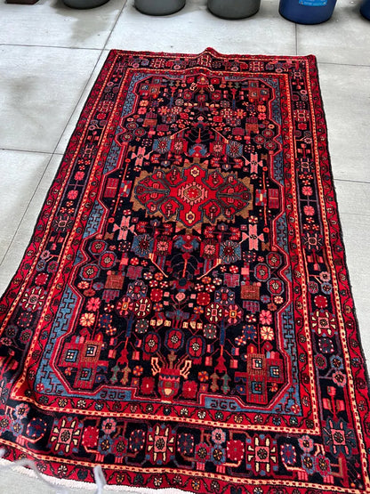5.5x9.5 Persian Nahavand Rug | Hand Knotted Wool Area Rug | Colorful Folk Art Carpet