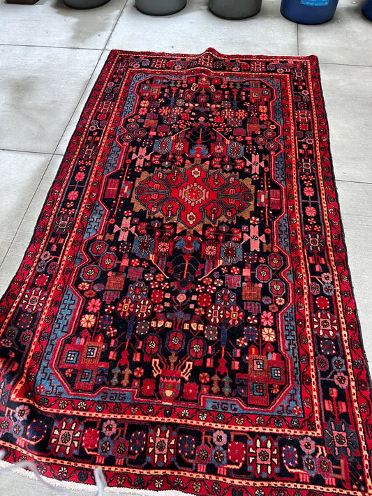 5.5x9.5 Persian Nahavand Rug | Hand Knotted Wool Area Rug | Colorful Folk Art Carpet