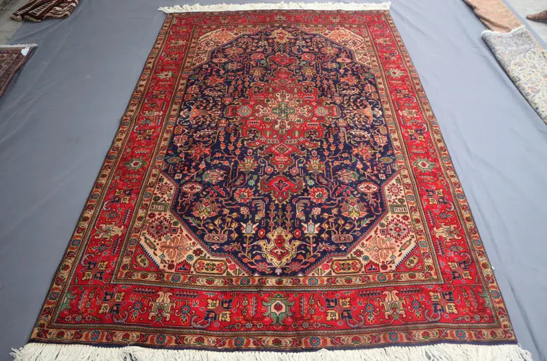 7x10 Antique Serapi Heriz Rug | Hand Knotted Oriental Wool Area Rug | Tribal Medallion Carpet
