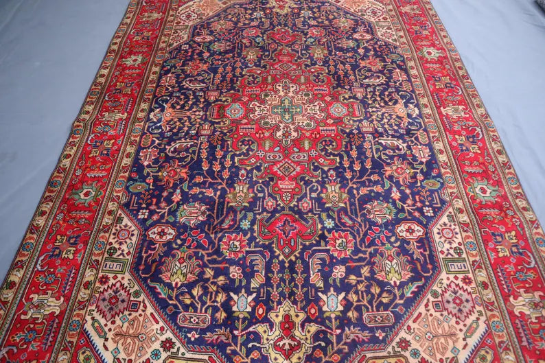 7x10 Antique Serapi Heriz Rug | Hand Knotted Oriental Wool Area Rug | Tribal Medallion Carpet