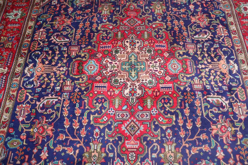 7x10 Antique Serapi Heriz Rug | Hand Knotted Oriental Wool Area Rug | Tribal Medallion Carpet