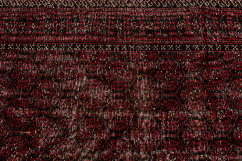 4x7 Vintage Turkish Oushak Rug | Handmade Anatolian Wool Area Rug | Red Antique Carpet