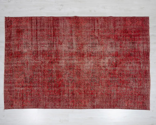 6x9 Vintage Turkish Oushak Rug | Handwoven Wool Area Rug | Red Geometric Carpet