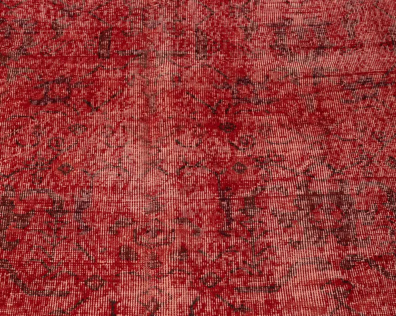 6x9 Vintage Turkish Oushak Rug | Handwoven Wool Area Rug | Red Geometric Carpet