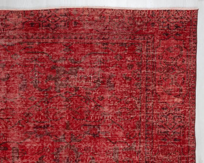 6x9 Vintage Turkish Oushak Rug | Handwoven Wool Area Rug | Red Geometric Carpet