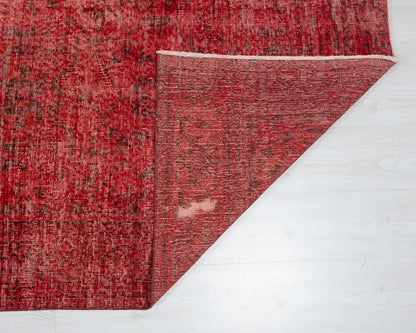 6x9 Vintage Turkish Oushak Rug | Handwoven Wool Area Rug | Red Geometric Carpet