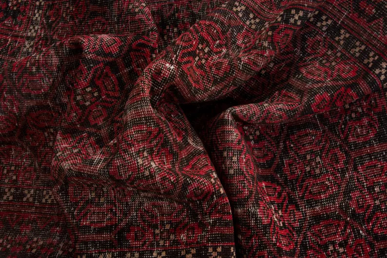 4x7 Vintage Turkish Oushak Rug | Handmade Anatolian Wool Area Rug | Red Antique Carpet