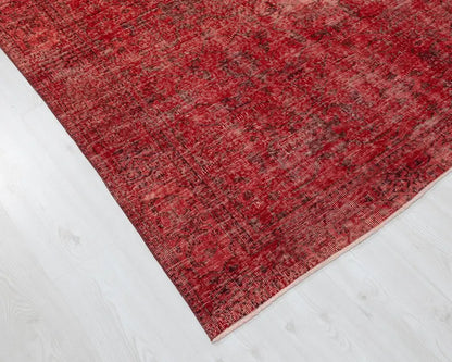 6x9 Vintage Turkish Oushak Rug | Handwoven Wool Area Rug | Red Geometric Carpet