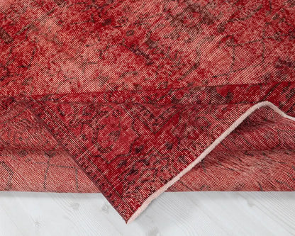 6x9 Vintage Turkish Oushak Rug | Handwoven Wool Area Rug | Red Geometric Carpet