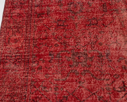 6x9 Vintage Turkish Oushak Rug | Handwoven Wool Area Rug | Red Geometric Carpet