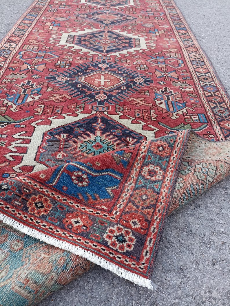 Vintage Wool Runner Rug 3x14 | Turkish Heriz Karajah Hallway Carpet