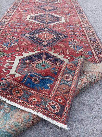Vintage Wool Runner Rug 3x14 | Turkish Heriz Karajah Hallway Carpet