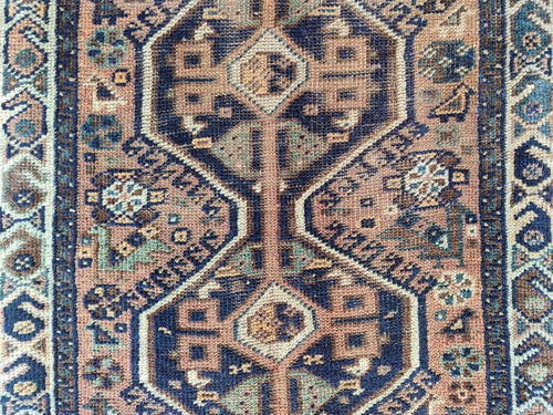 3x4 Persian Shiraz Rug | Hand Knotted Wool Rug | Antique Navy Oriental Carpet