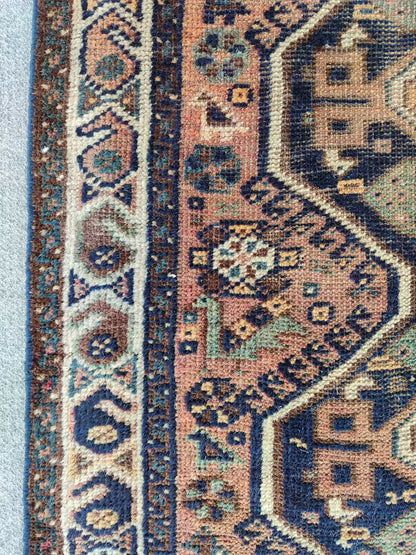 3x4 Persian Shiraz Rug | Hand Knotted Wool Rug | Antique Navy Oriental Carpet