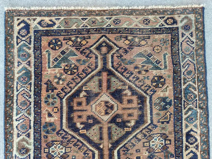 3x4 Persian Shiraz Rug | Hand Knotted Wool Rug | Antique Navy Oriental Carpet
