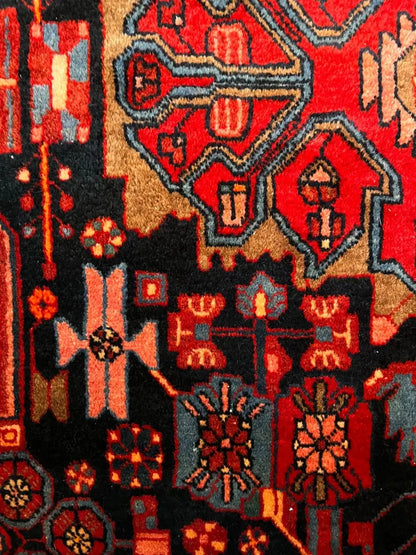 5.5x9.5 Persian Nahavand Rug | Hand Knotted Wool Area Rug | Colorful Folk Art Carpet