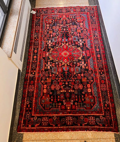 5.5x9.5 Persian Nahavand Rug | Hand Knotted Wool Area Rug | Colorful Folk Art Carpet
